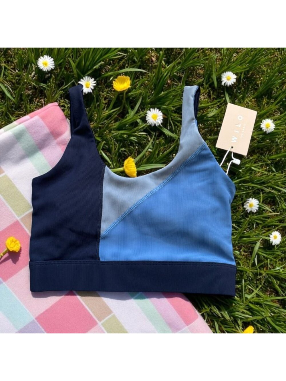 WILO Blue Ribbed Colorblock Bra Size XS NEW NWT